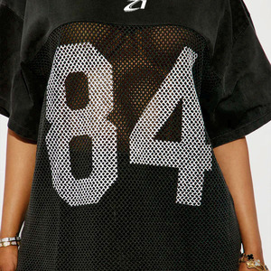 เสื้อเจอร์ซีย์อเมริกันฟุตบอลผู้หญิงทรงโอเวอร์ไซส์ ผ้าตาข่าย ระบายอากาศได้ดี โพลีเอสเตอร์ สตรีทแวร์ ลายกราฟิก หมายเลขด้านหน้า สีดำ เสื้อผ้ากีฬา - Product Image 5