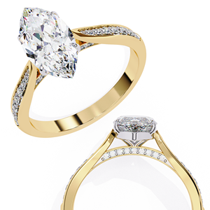 Anillo de compromiso de moissanita con corte marquesa, engaste pavé en oro rosa, banda clásica para mujer - Product Image 3
