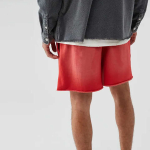 Pantalones Cortos Rojos de Algodón para Hombre, Cintura Media con Cordón Ajustable, Color Sólido, Estilo Casual, Transpirables, Tejido con Acabado Degradado - Product Image 3