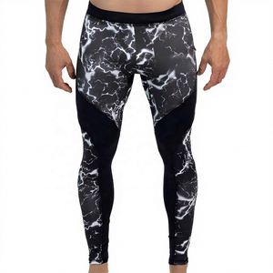 Leggings de compression intégrale pour hommes, noir et blanc, imprimé éclair, taille élastique, design par sublimation, logo sur la jambe droite - Product Image 1