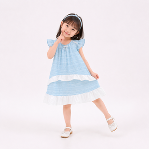 เดรสมีระบายสำหรับเด็กผู้หญิงชุดเดรสเจ้าหญิงแขนระบายลำลองตัดลูกไม้ - Product Image 4