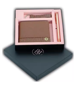 Ensemble cadeau portefeuille en cuir véritable pour homme avec stylo et porte-clés, porte-cartes pliable, poche à monnaie, avec logo personnalisé - Product Image 2