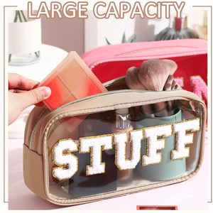 Letter-print cosmetic bag, waterproof transparent PVC <b>toiletry</b> bag, multi-functional travel portable <b>storage</b> bag - Product Image 2
