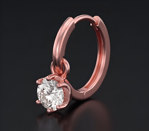 Boucles d'oreilles créoles classiques pour femme en or 14 carats plaqué rhodium avec diamant solitaire de laboratoire taille ronde - Product Image 2