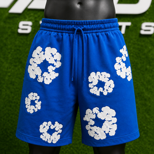 Shorts de sport décontractés pour hommes, personnalisables avec logo, en coton épais 100%, imprimés en relief, style streetwear ample et vintage - Product Image 6