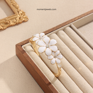 Marine Style Golden Plated Enamel Flower <b>Bangle</b> for Women Luxury Crystal Inlay Zinc Alloy Floral <b>Bangle</b> <b>Bracelet</b> - Product Image 5