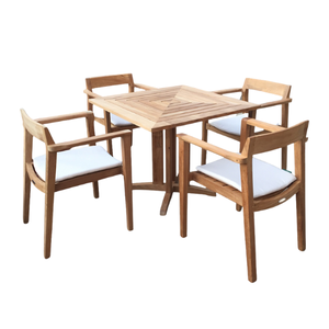 Ensemble de salle à manger d'extérieur moderne en teck avec table carrée et 4 chaises, mobilier de jardin résistant aux intempéries, design en bois massif - Product Image 1