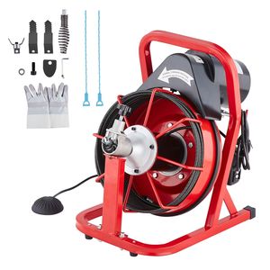 Déboucheur électrique automatique pour égouts, 15 m x 3/10 po, avec 4 lames, action pneumatique, machine de nettoyage de canalisations 3/10 po - Product Image 1