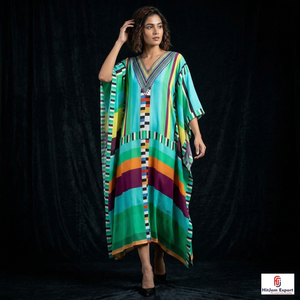 Printed <b>Kaftan</b> Dress Women Loose Fit Comfortable <b>Summer</b> Beach Wear Lightweight Fabric Island Style Bulk Supply - Product Image 1