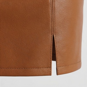 Jupe crayon mini en similicuir taille haute pour femme avec fente latérale, couleur unie, design minimaliste, à porter toute l'année - Product Image 6