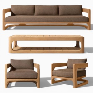 Juego de Sofás de Madera de Teca para Exteriores, Moderno y de Lujo, Muebles Minimalistas para Sala de Estar, Tela Impermeable, Sofá de Jardín con Mesa de Centro - Product Image 1