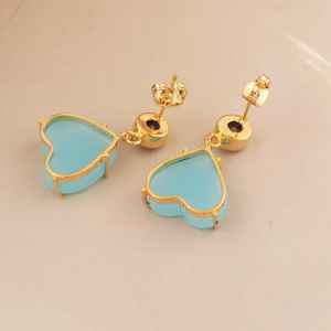 Pendientes de Calcedonia Azul Cielo en Forma de Corazón, Plata de Ley 925, Chapados en Oro de 14K, Joyería Delicada con Piedras Preciosas - Product Image 4
