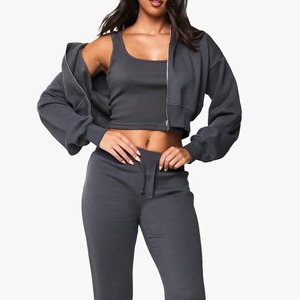 Women 2 Piece Tracksuit Hooded <b>Crop</b> <b>Top</b> With Full Length Flare Pants Solid Color Casual Style Breathable Spandex PolyesteMateria - Product Image 1