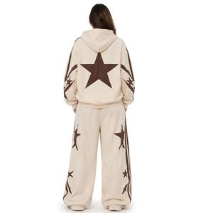 Conjunto Deportivo Holgado Blanco y Marrón para Mujer, de Felpa de Algodón Premium, Grueso, Cálido para Invierno, Informal, para Actividades al Aire Libre - Product Image 2