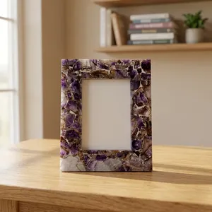 Handmade Stone Photo <b>Frame</b> Rectangular Vertical Tabletop Decorative Picture <b>Frame</b> Purple Agate quartz Modern Home Display - Product Image 3