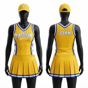 Uniforme de cheerleading de haute qualité en polyester interlock 220 GSM avec panneaux blancs et bleus, logo personnalisé - Product Image 5