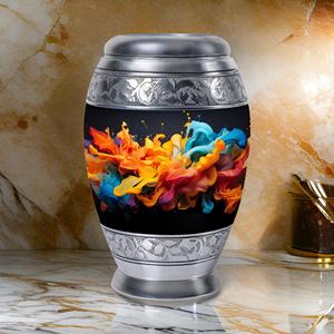 Hand Painted Aluminum Cremation Urn for Adult Ashes Abstract Art Memorial Vase Durable <b>Large</b> Funeral Burial Decorative Metal <b>Jar</b> - Product Image 3