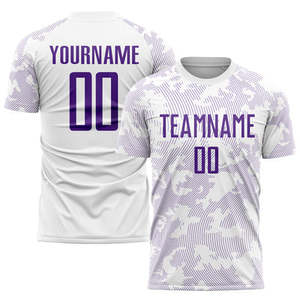 Uniforme de Fútbol Personalizado Blanco y Morado Camuflaje con Nombre y Número del Equipo, Camiseta y Pantalones Cortos de Fútbol, Kit Completo para Hombres, Jóvenes y Adultos - Product Image 4