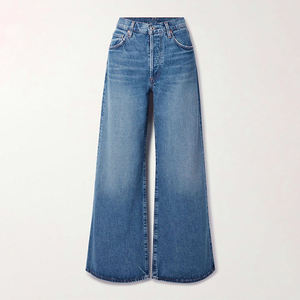 Best Wholesale Rate Women's Loose Flare Color Block Blue Corduroy <b>Jeans</b> High Quality <b>Elastic</b> <b>Waist</b> Summer Quick-Drying Vintage - Product Image 1