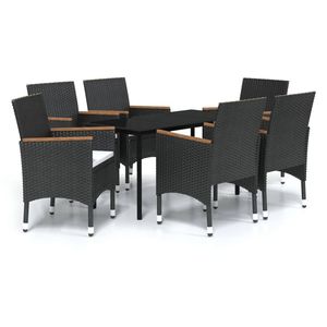 Set da Pranzo da Giardino in Rattan Nero per 6 Persone, Resistente alle Intemperie, Arredamento da Esterno in Stile Contemporaneo con Struttura in Acciaio - Product Image 2