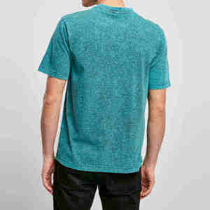 Camiseta de Manga Corta Casual para Hombre, Color Verde Azulado, Teñida, de Algodón, Estilo Cuello en V, Tejido de Punto, para Verano - Product Image 3