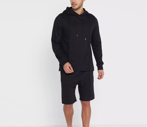Ensemble sweat à capuche et short respirant et écologique pour hommes grandes tailles avec logo personnalisé, survêtement d'hiver uni, tenue de sport décontractée pour la gym - Product Image 6
