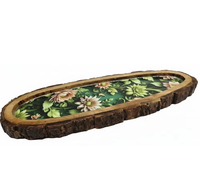 Plateau de service en bois artisanal avec incrustation florale |   Organisateur de table rustique décoratif pour la maison, la salle à manger, le salon