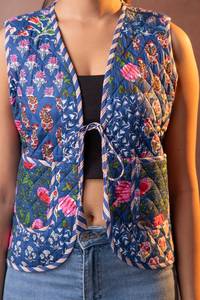 Chaleco Acolchado Vintage con Parches Florales para Mujer, 100% Algodón, Estilo Sujani, Cuello en V, Tejido, Sin Mangas, para Otoño e Invierno - Product Image 6