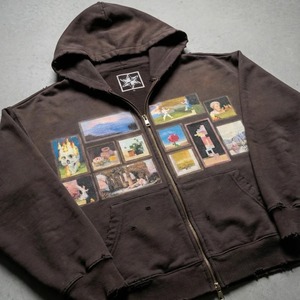Sudadera con capucha y cremallera de algodón polar extragrande personalizada, con estampado Pixel Paint, estilo streetwear desgastado, unisex, lavada, ecológica, talla XXS - Product Image 5