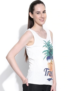 Camiseta sin mangas con estampado de piña para mujer, cuello redondo, informal, 100% algodón, transpirable, diseño de logotipo en la parte delantera - Product Image 1