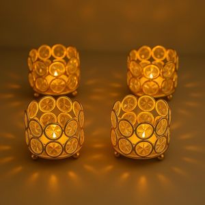 Elegant Gold Crystal Tealight <b>Candle</b> Holders Set of 4 Decorative Votive <b>Candle</b> Holders with Round Glass Gem Design for Home - Product Image 5
