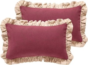 Cream Rectangle <b>Cushion</b> <b>Cover</b> with <b>Ruffle</b> Edge Classic Home Decor Pillow Case 100% Cotton Washable Envelope Closure - Product Image 5