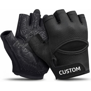 Black Half <b>Finger</b> Fitness Gloves for Weight Lifting & Bodybuilding Gym Workout with Palm Protection and Adjustable Wrist <b>Strap</b> - Product Image 1