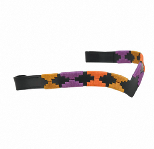Diadema de Cuero para Caballo Polo, Diseño Artesanal, Cuero Curtido Vegetal |   Amarillo Ocre, Morado y Naranja - Product Image 3
