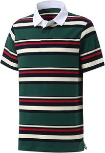 Polo de Manga Corta a Rayas Verde, Blanco y Rojo para Hombre, Transpirable, Informal, para Adultos, con Estampado Digital, 120g - Product Image 3