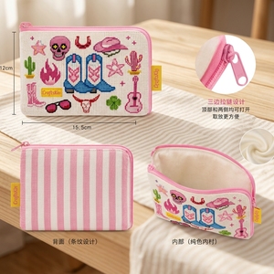 Sacs de projets de broderie au point de croix 18ct, pochette zippée à trois côtés en toile rayée à motif floral imprimé, <span class=keywords><strong>pour</strong></span> sac de broderie au point de croix - Product Image 2