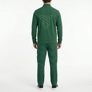 Conjunto Médico Unisex Verde de 3 Piezas con Cuello en V, Chaqueta con Cierre y Pantalones Cargo de Mezclilla para Uso Hospitalario - Product Image 2
