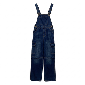 Peto vaquero azul lavado de moda, holgado, con bolsillos cargo, mono táctico, pantalón con tirantes de pierna ancha, OEM ODM personalizado, moda urbana - Product Image 1