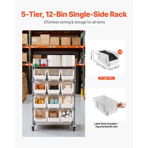 Sistema di Scaffalature in Acciaio a 5 Ripiani con Ruote, 12 Contenitori Organizzativi, Rack Mobile per Attrezzi con Ruote, Scaffali Multiuso - Product Image 2