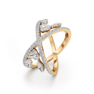 Luxury Women's 18K Solid <b>Gold</b> <b>Cocktail</b> <b>Ring</b> With Pear Cut Diamond Geometric Design Engagement Jewelry - Product Image 1