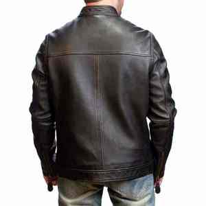 Chaqueta Acolchada de Piel Vacuna Genuina para Hombre, Corte Ajustado, Estilo Urbano, Invierno, Transpirable, Resistente al Viento, Cuello Camisero, Color Liso - Product Image 4