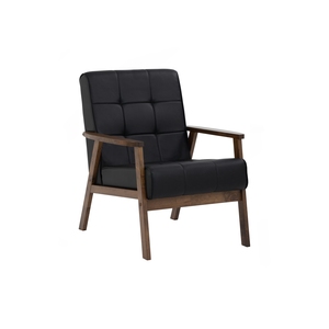 Fauteuil individuel moderne du milieu du siècle en PU et bois massif, chaise d'appoint en chêne malaisien pour la maison résidentielle - Product Image 1