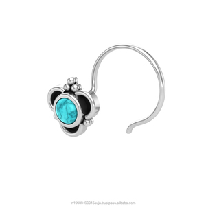 Pendiente de Nariz con Turquesa en Forma Redonda de Plata de Ley 925, Estilo Indio, para Mujeres y Niñas - Product Image 2
