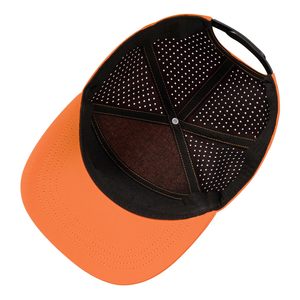 Gorra unisex naranja de 6 paneles con cierre a presión, color sólido, malla transpirable, visera plana ajustable, para exteriores, informal. - Product Image 5