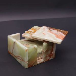 ชุดจานรองแก้วหินอ่อนสีเขียวออนิกซ์ทรงสี่เหลี่ยม ดีไซน์หรูหรา ตกแต่งบ้านด้วยหินธรรมชาติ - Product Image 1