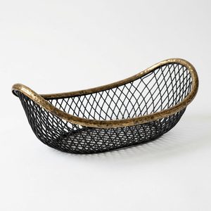 Handmade 34 cm Iron Wire <b>Basket</b> Black Antique Brass Raised Ends Heera Diamond Lattice Oval <b>Bread</b> <b>Basket</b> for Home Decor Garage - Product Image 2