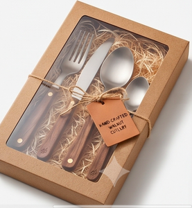 Ensemble de couverts en acier inoxydable avec manche en bois, sculpté à la main, parfait pour la vaisselle de mariage, la restauration élégante et l'utilisation en restaurant. - Product Image 4