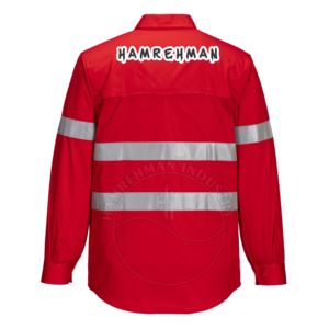 Service OEM, chemises de soudage FR pour hommes de haute qualité, fabricant pakistanais, dernier design, couleur unie rouge réfléchissante - Product Image 2