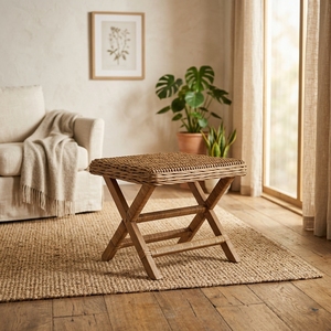 New Modern Minimalist Folding <b>Garden</b> Chairs Teak Wood Woven Rattan Outdoor <b>Stool</b> Footrest Portable Patio Home Furniture Box - Product Image 2