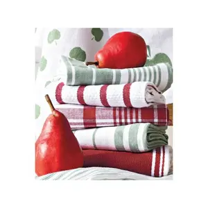 Serviette de cuisine en coton absorbant du fournisseur du fabricant indien motif rayé brodé uni vente en gros pour Noël - Product Image 1